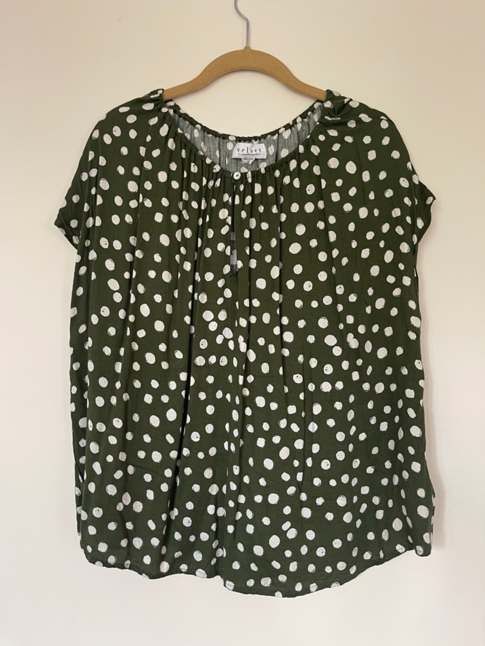 Velvet Olive Green Polka Dot Peasant Blouse